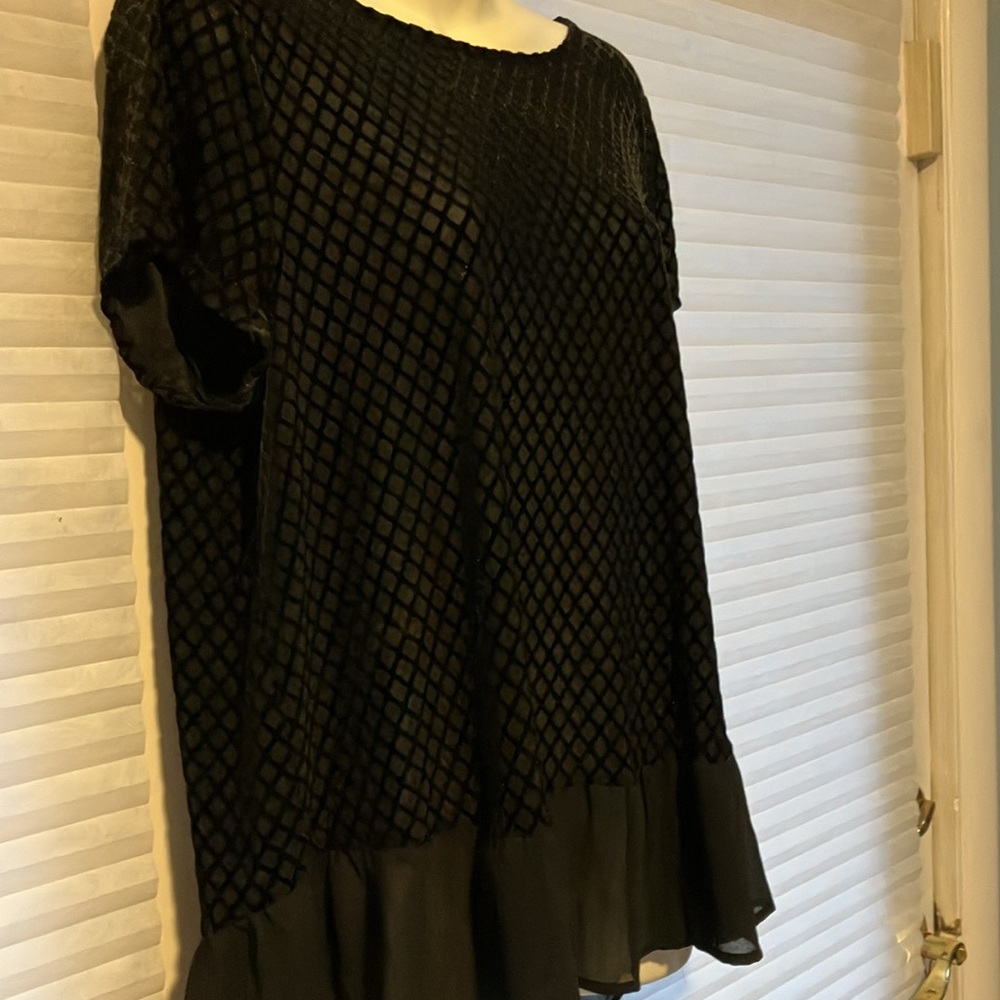 Adrianna Papell XL Burn Out Black Velvet Sheer Ruffle Hem Whimsigoth Blouse Top - Picture 3 of 10